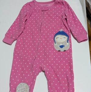 Carter's Pink Footie with Owl and Polka Dots
